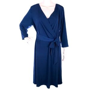 NY Collection Women Dress V-neck 3/4 Sleeves Blue Size XL - NWT